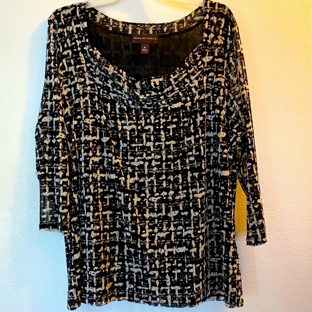 Dana Buchman Draped Neck 3/4 Sleeve Blouse Top